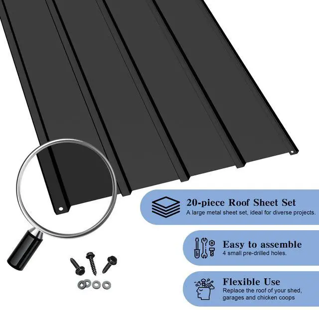 Alt view image 6 of 6 - Domi Metal Roofing Panels 20 PCS, Galvanized Steel Corrugated Roof Panels Waterproof Heavy Duty Metal Siding Panels with Screws for Pergola Gazebo Garage Sheds Mobile Home (Grey)