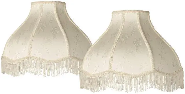Main image of Set of 2 Hardback Scallop Dome Cottage Core Lamp Shade (Pre-Assembled) s Cream Floral Bouquet Large 6" Top x 17" Bottom x 11" High Spider with Replacement Harp and Finial Fitting
