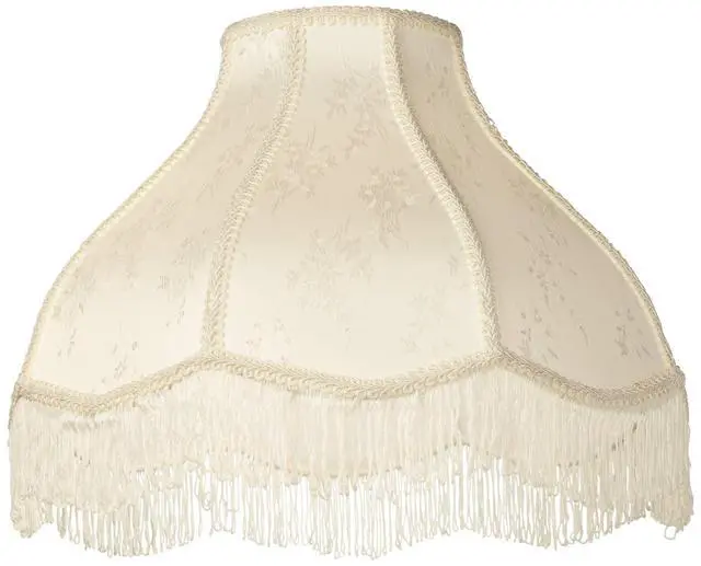 Alt view image 3 of 6 - Set of 2 Hardback Scallop Dome Cottage Core Lamp Shade (Pre-Assembled) s Cream Floral Bouquet Large 6" Top x 17" Bottom x 11" High Spider with Replacement Harp and Finial Fitting