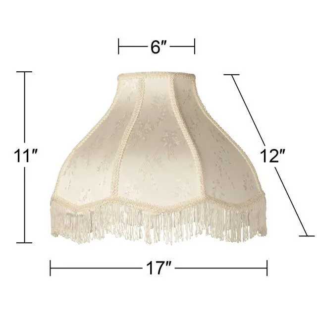 Alt view image 4 of 6 - Set of 2 Hardback Scallop Dome Cottage Core Lamp Shade (Pre-Assembled) s Cream Floral Bouquet Large 6" Top x 17" Bottom x 11" High Spider with Replacement Harp and Finial Fitting