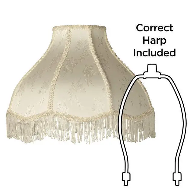 Alt view image 6 of 6 - Set of 2 Hardback Scallop Dome Cottage Core Lamp Shade (Pre-Assembled) s Cream Floral Bouquet Large 6" Top x 17" Bottom x 11" High Spider with Replacement Harp and Finial Fitting