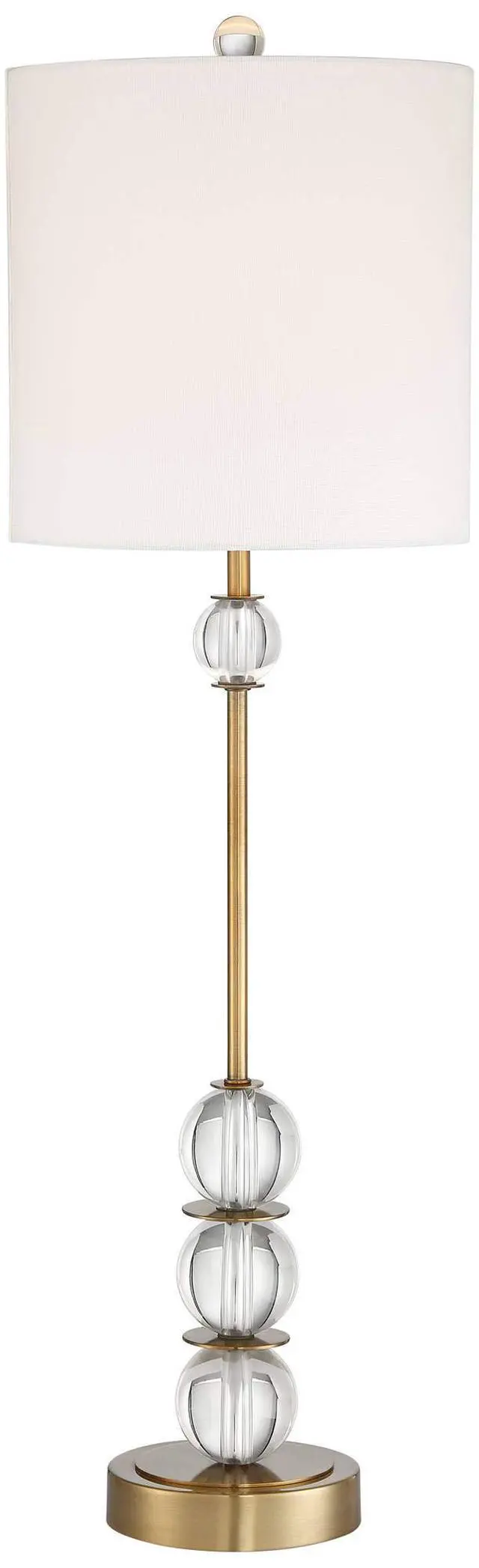 Alt view image 2 of 6 - Halston Modern Art Deco Buffet Table Lamp 32 1/2" Tall Skinny with USB Dimmer Cord Brass Gold Metal Crystal Ball Off White Fabric Drum Shade for Living Room House Home Dining