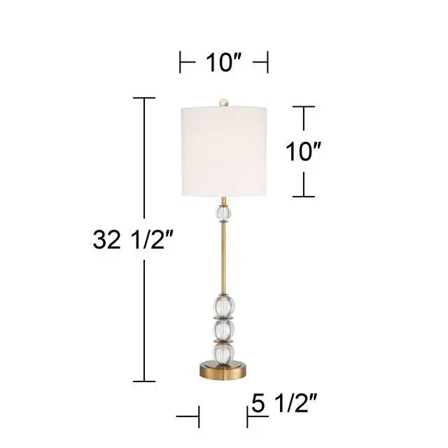 Alt view image 4 of 6 - Halston Modern Art Deco Buffet Table Lamp 32 1/2" Tall Skinny with USB Dimmer Cord Brass Gold Metal Crystal Ball Off White Fabric Drum Shade for Living Room House Home Dining