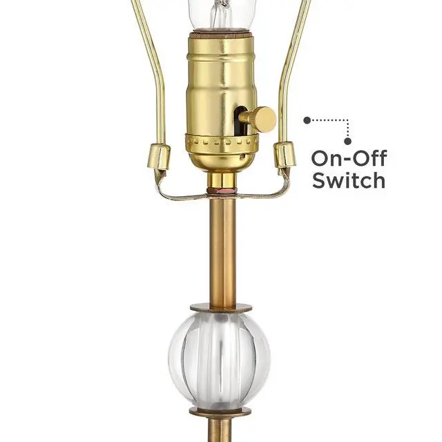 Alt view image 5 of 6 - Halston Modern Art Deco Buffet Table Lamp 32 1/2" Tall Skinny with USB Dimmer Cord Brass Gold Metal Crystal Ball Off White Fabric Drum Shade for Living Room House Home Dining