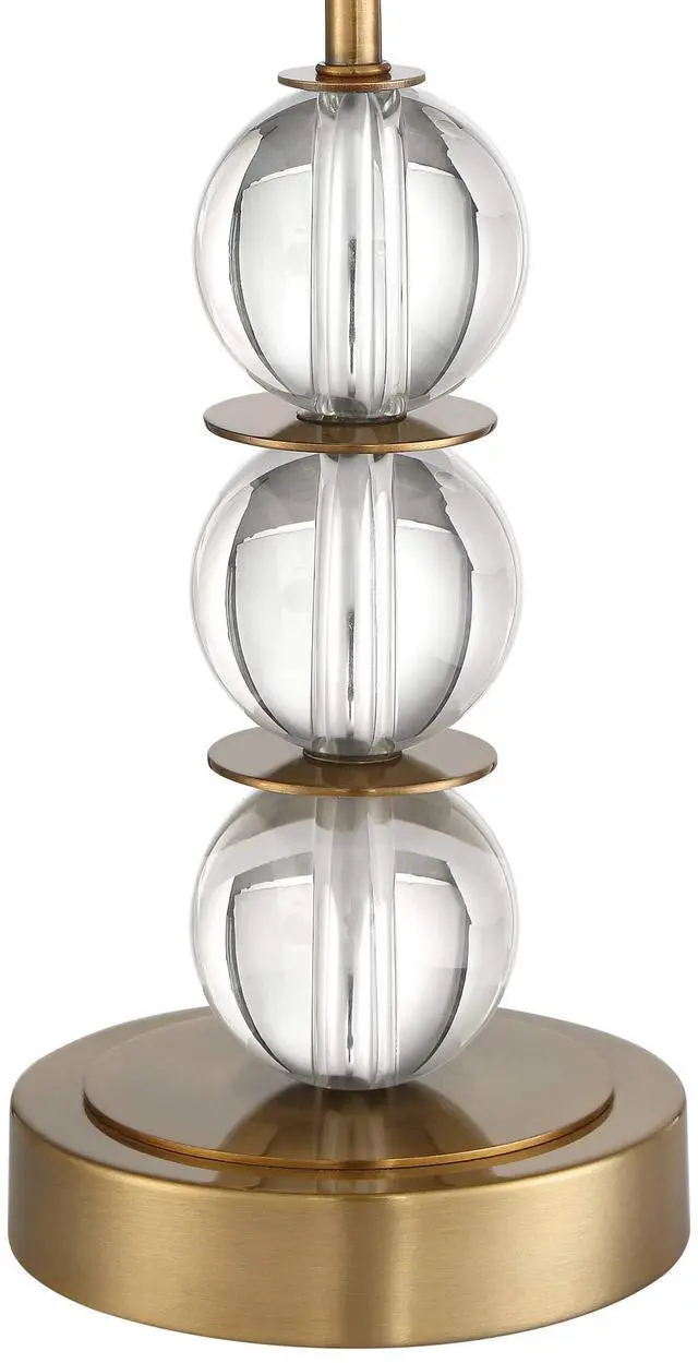 Alt view image 6 of 6 - Halston Modern Art Deco Buffet Table Lamp 32 1/2" Tall Skinny with USB Dimmer Cord Brass Gold Metal Crystal Ball Off White Fabric Drum Shade for Living Room House Home Dining