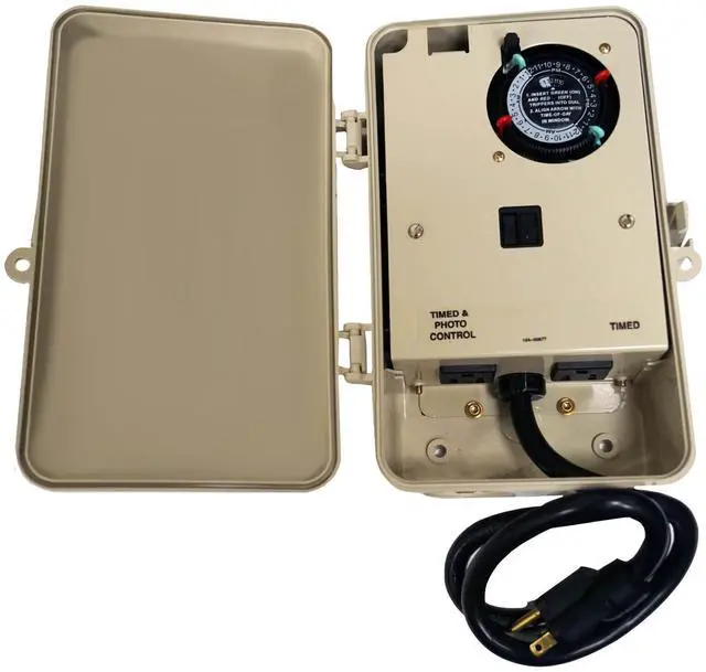 Main image of Control Box for Floating Fountains Timer & Photocell Sensor GFCI-Protected Outlets Weatherproof, Compatible with Fountains Under 1,800W