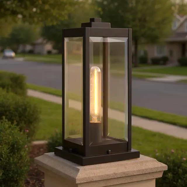 Main image of Luxury Modern Farmhouse Outdoor Post/Pier Light, Medium Size: 16" H x 7.5" W, with Industrial Style Elements, Estate Bronze Finish, UQL1355, Quincy Collection
