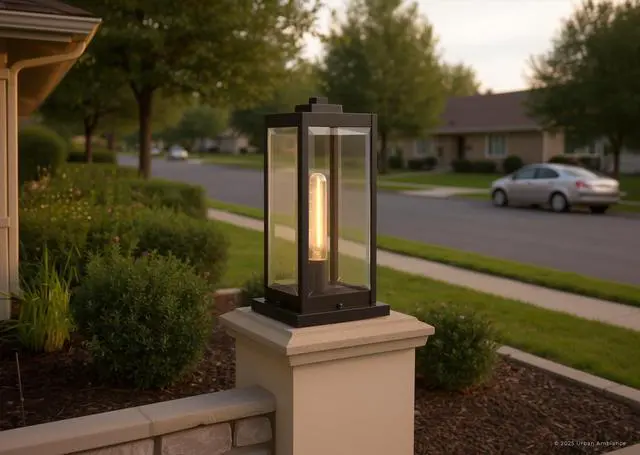 Alt view image 2 of 6 - Luxury Modern Farmhouse Outdoor Post/Pier Light, Medium Size: 16" H x 7.5" W, with Industrial Style Elements, Estate Bronze Finish, UQL1355, Quincy Collection