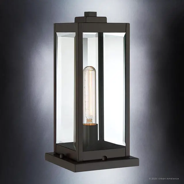 Alt view image 3 of 6 - Luxury Modern Farmhouse Outdoor Post/Pier Light, Medium Size: 16" H x 7.5" W, with Industrial Style Elements, Estate Bronze Finish, UQL1355, Quincy Collection