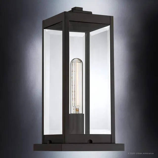 Alt view image 6 of 6 - Luxury Modern Farmhouse Outdoor Post/Pier Light, Medium Size: 16" H x 7.5" W, with Industrial Style Elements, Estate Bronze Finish, UQL1355, Quincy Collection