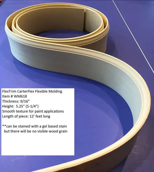Alt view image 2 of 6 - Flexible Moulding # WM618 (CM618): 9/16" Thick x 5.25" Tall Flexible Base molding - 12' feet Long
