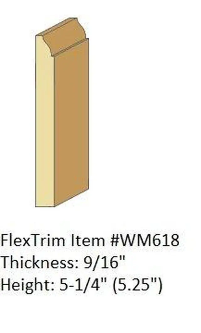 Alt view image 3 of 6 - Flexible Moulding # WM618 (CM618): 9/16" Thick x 5.25" Tall Flexible Base molding - 12' feet Long