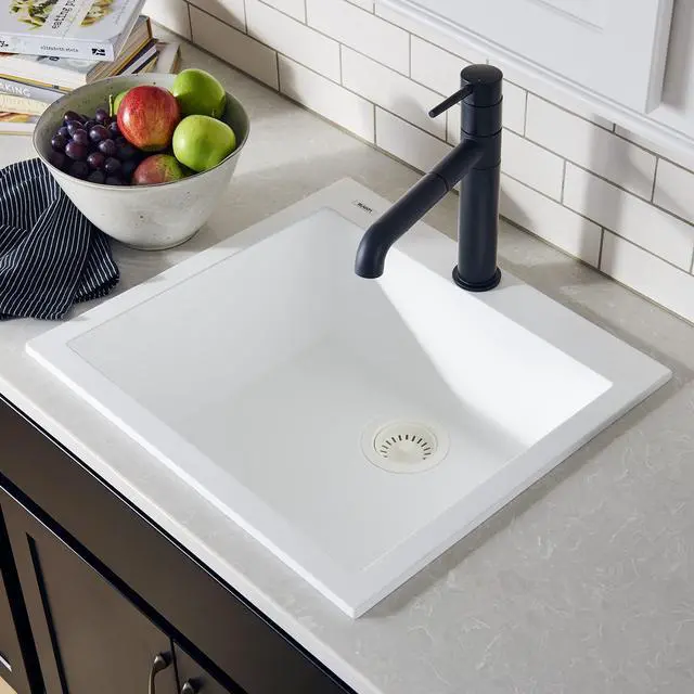 Alt view image 2 of 6 - 23 x 20 inch epiGranite Drop-in Topmount Granite Composite Quartz Single Bowl Wet Bar Prep Sink - Arctic White Matte - RVG1023WH