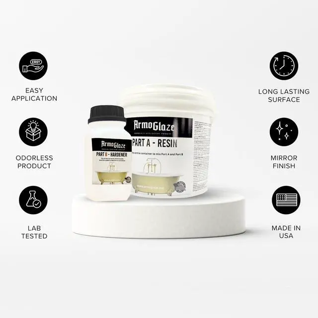 Alt view image 3 of 6 - Shower Base Refinishing Kit, Easy Pour-on Application, Odorless, White Coating - 2 kg, Made In USA. (For Large Shower Base Size 6x3)