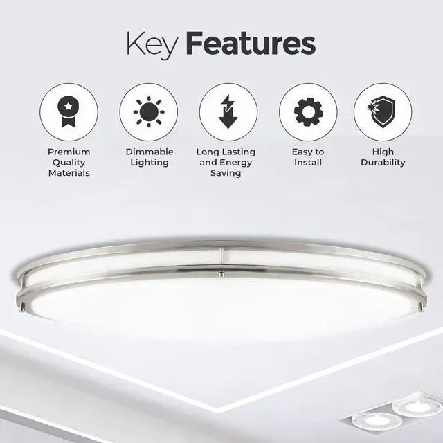 Alt view image 4 of 6 - 32 Inch Oval LED Ceiling Light, 35W, 3000LM, 3000K/4000K/5000K Adjustable, Brushed Nickel Finish Dimmable Flush Mount Ceiling Light for Bedroom, Living Room
