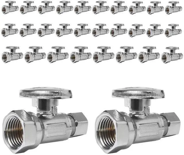 Main image of (Pack of 30) FIP 1/4 Turn Straight Stop Valve, 1/2" FIP Iron Pipe x 3/8" Compression, Chrome Plated Brass(VALVE057-30Pack)