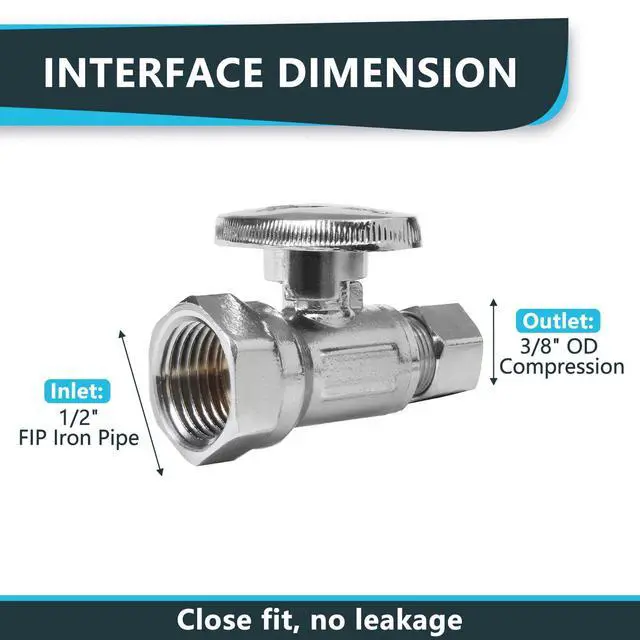 Alt view image 2 of 6 - (Pack of 30) FIP 1/4 Turn Straight Stop Valve, 1/2" FIP Iron Pipe x 3/8" Compression, Chrome Plated Brass(VALVE057-30Pack)