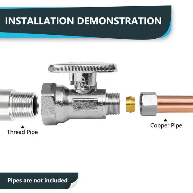Alt view image 4 of 6 - (Pack of 30) FIP 1/4 Turn Straight Stop Valve, 1/2" FIP Iron Pipe x 3/8" Compression, Chrome Plated Brass(VALVE057-30Pack)