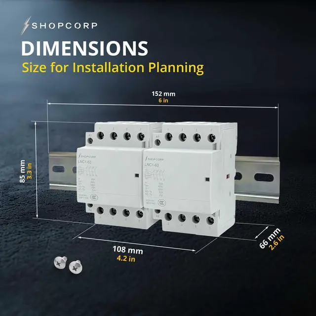 Alt view image 6 of 6 - 8 Pole (4 Pole x 2) 120v Coil Contactor 50 amp NO IEC 400V AC Contactor 110/120VAC Coil - Motor Load 40A, Lighting Load 63A | Silent Operation, Includes DIN Rail and Phillips Screws