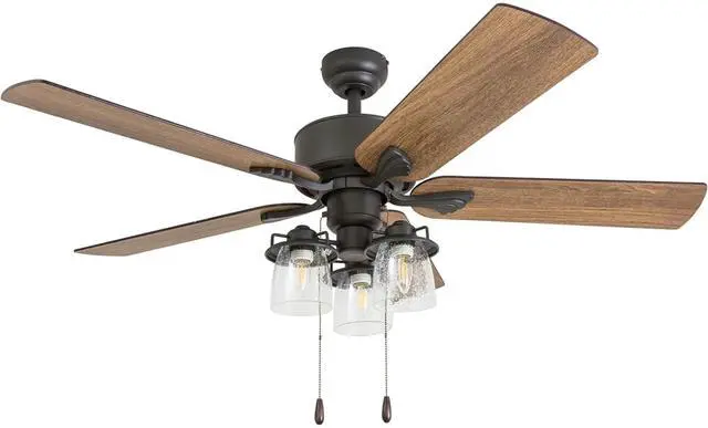 Main image of River Run 52 Inch Ceiling Fan with LED Light, Pull Chain Control, 5 Blades with Reversible Motor and Tri-Mount Options, Bronze