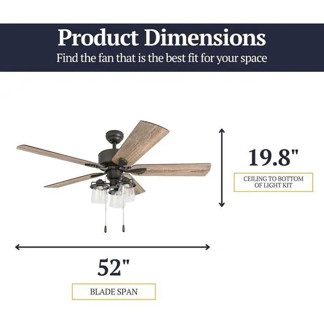 Alt view image 5 of 6 - River Run 52 Inch Ceiling Fan with LED Light, Pull Chain Control, 5 Blades with Reversible Motor and Tri-Mount Options, Bronze