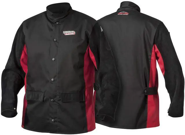 Main image of Split Leather Sleeved Welding Jacket | Premium Flame Resistant Cotton Body | Black & Red | XXXL | K2986-XXXL