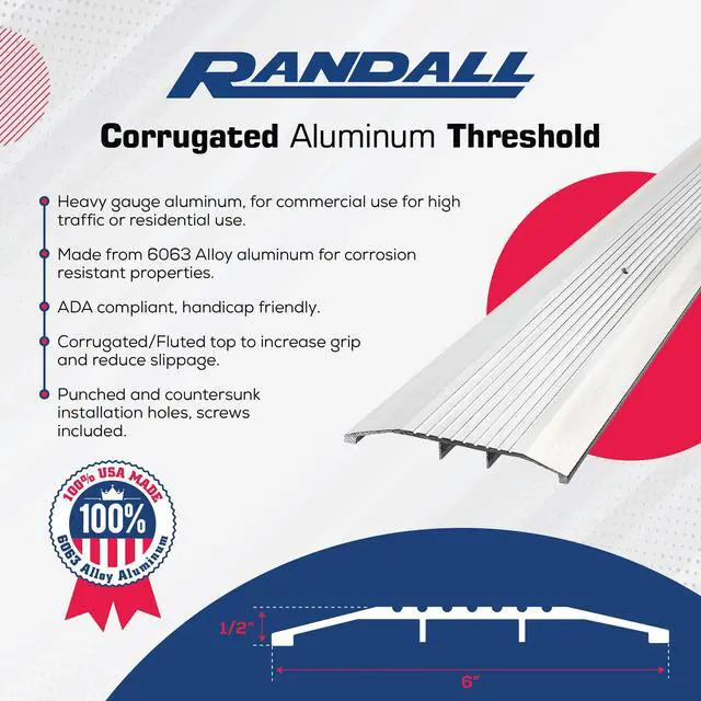 Alt view image 3 of 4 - 6" Wide x 1/2" High Heavy Duty Fluted Aluminum Threshold (6 FT)