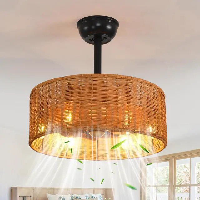 Main image of 18" Boho Ceiling Fan with Lights, Flush Mount Ceiling Fan with Lights and Remote Control, 3 Speeds and Low Noise for Bedroom, Living Room Kitchen
