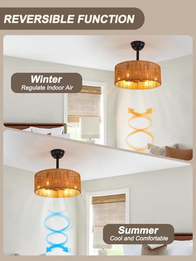 Alt view image 3 of 6 - 18" Boho Ceiling Fan with Lights, Flush Mount Ceiling Fan with Lights and Remote Control, 3 Speeds and Low Noise for Bedroom, Living Room Kitchen
