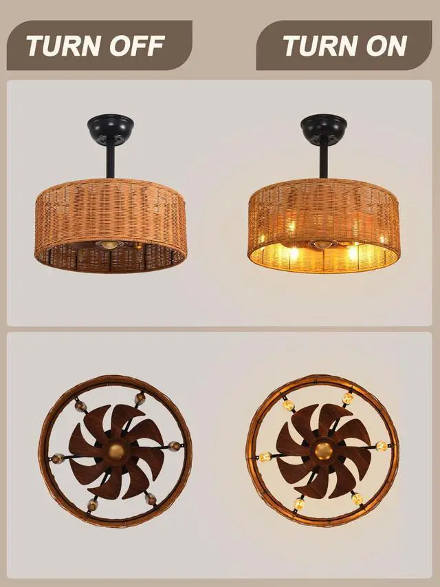 Alt view image 5 of 6 - 18" Boho Ceiling Fan with Lights, Flush Mount Ceiling Fan with Lights and Remote Control, 3 Speeds and Low Noise for Bedroom, Living Room Kitchen