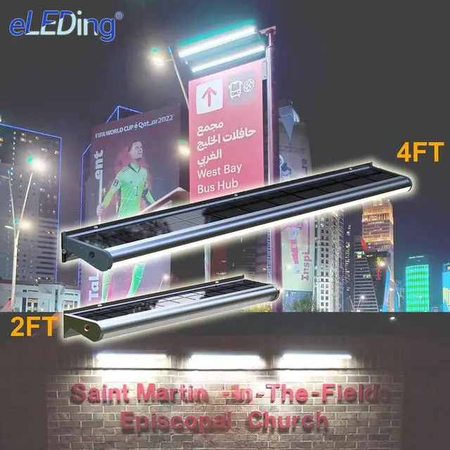 Alt view image 3 of 6 - Solar Powered LED Wall Light 10W Outdoor Weatherproof Wireless Billboard & Sign Security Light, Dusk-to-Dawn All-Night Illumination for Patio, Building, Back Door & Bus Stop