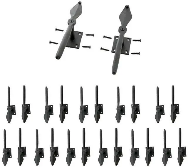 Main image of Shutter Dogs 7 in. Black Spoon Shaped Wrought Iron Shutter Dogs with Mounting Hardware Pack of 12
