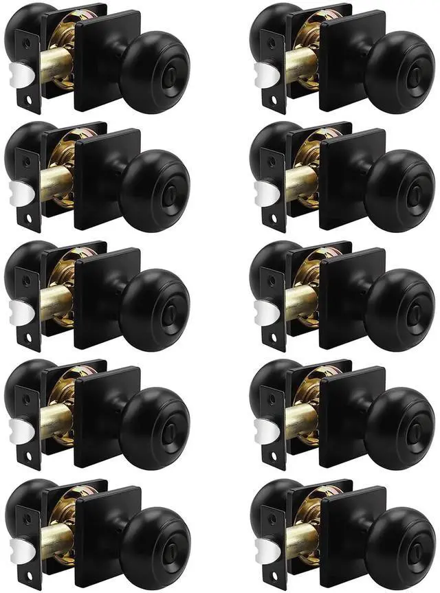 Main image of Colonial Privacy Door Knobs with Square Rosette, Black Interior Bath/Bed Door Locks, 10 Pack