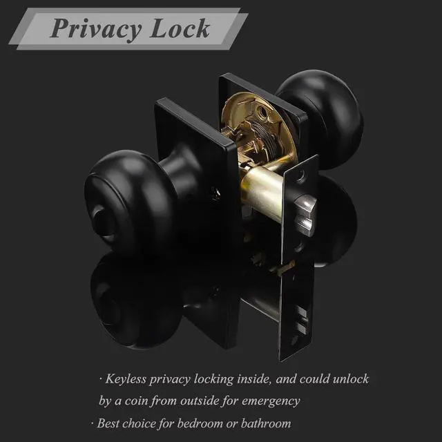 Alt view image 2 of 6 - Colonial Privacy Door Knobs with Square Rosette, Black Interior Bath/Bed Door Locks, 10 Pack