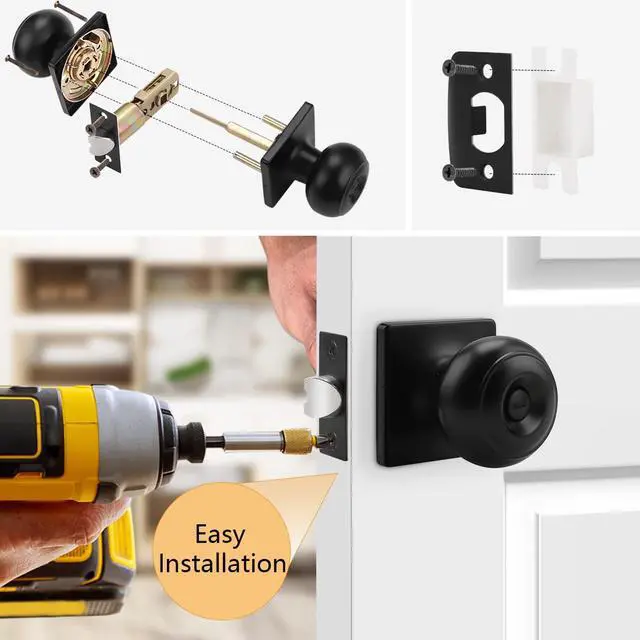 Alt view image 3 of 6 - Colonial Privacy Door Knobs with Square Rosette, Black Interior Bath/Bed Door Locks, 10 Pack
