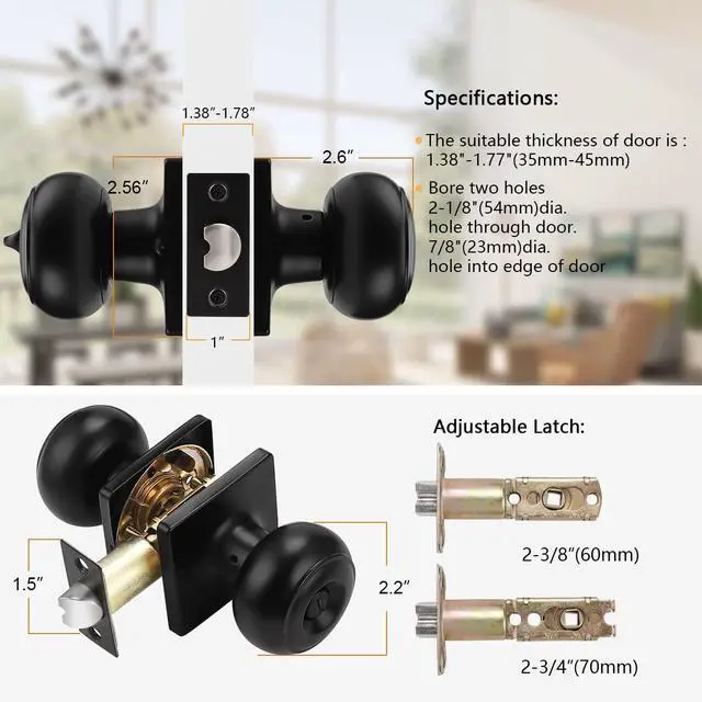 Alt view image 5 of 6 - Colonial Privacy Door Knobs with Square Rosette, Black Interior Bath/Bed Door Locks, 10 Pack
