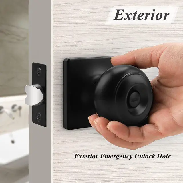Alt view image 6 of 6 - Colonial Privacy Door Knobs with Square Rosette, Black Interior Bath/Bed Door Locks, 10 Pack