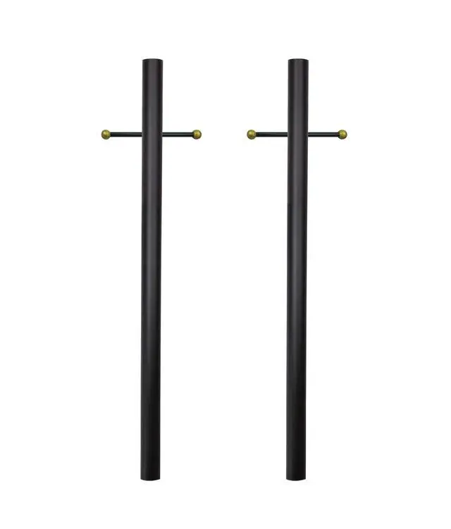 Main image of 7-Foot Direct Burial Lamp Post Outdoor Aluminum Light Pole with Decorative Cross Arm Fits Standard 3" Post Top Fixtures Black, Bronze, or White Made in USA (Black, Set of 2)