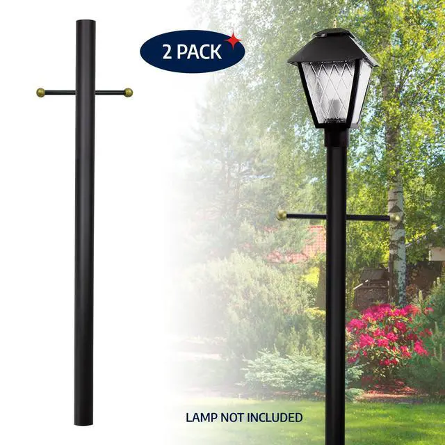 Alt view image 2 of 6 - 7-Foot Direct Burial Lamp Post Outdoor Aluminum Light Pole with Decorative Cross Arm Fits Standard 3" Post Top Fixtures Black, Bronze, or White Made in USA (Black, Set of 2)