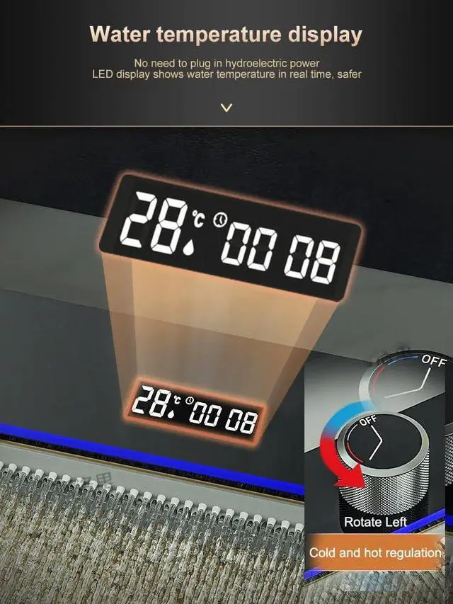 Alt view image 5 of 6 - 29.5 INCH Digital Display Embossed Stainless Steel Gold Raindance Waterfall Sink with Pressurized Cup Washer and Two Waterfalls 29.5x18 INCH