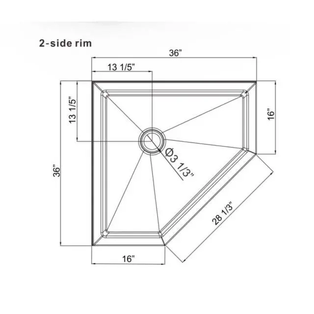 Alt view image 2 of 6 - 36 x36 NEW ANGLE SHOWER BASE, Heavy Duty ABS/Acrylic, Leak and Slip Resistant Design, Easy Installation, (No Corner Drain Spout) (White, 36"x36")