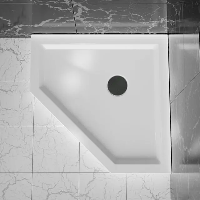 Alt view image 3 of 6 - 36 x36 NEW ANGLE SHOWER BASE, Heavy Duty ABS/Acrylic, Leak and Slip Resistant Design, Easy Installation, (No Corner Drain Spout) (White, 36"x36")