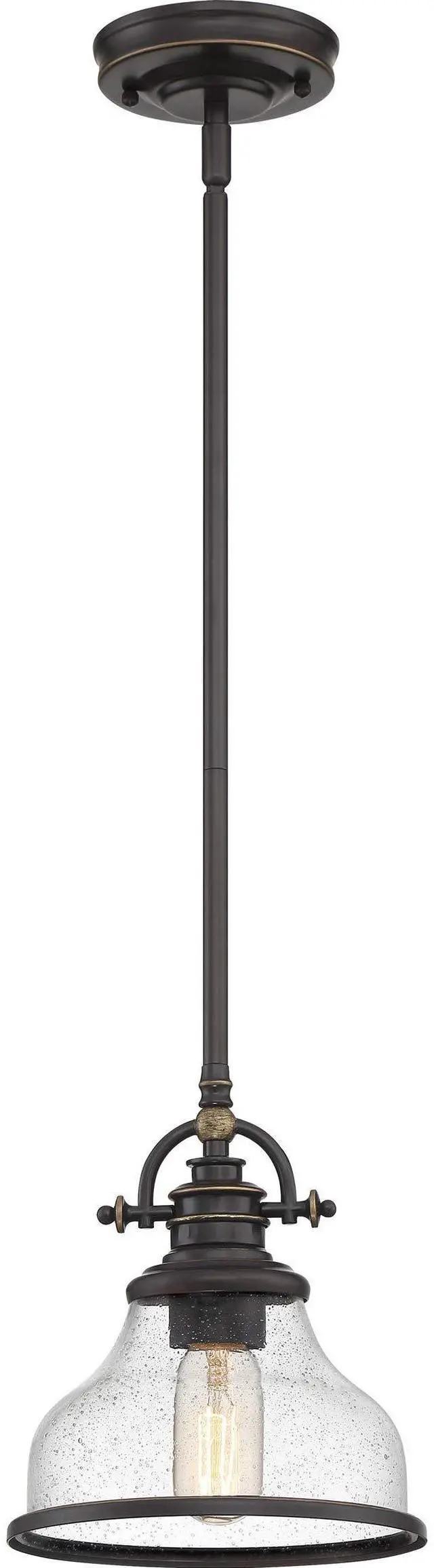 Main image of Grant 8" Mini Pendant Light, Palladian Bronze with Clear Seeded Glass, 13"48" Adjustable Height for Kitchen Island or Bar