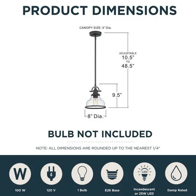 Alt view image 3 of 6 - Grant 8" Mini Pendant Light, Palladian Bronze with Clear Seeded Glass, 13"48" Adjustable Height for Kitchen Island or Bar
