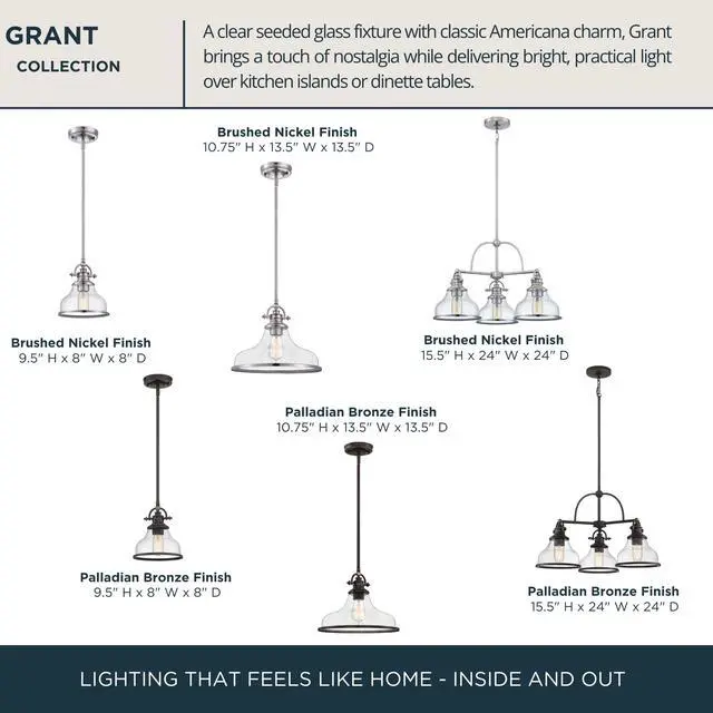 Alt view image 5 of 6 - Grant 8" Mini Pendant Light, Palladian Bronze with Clear Seeded Glass, 13"48" Adjustable Height for Kitchen Island or Bar