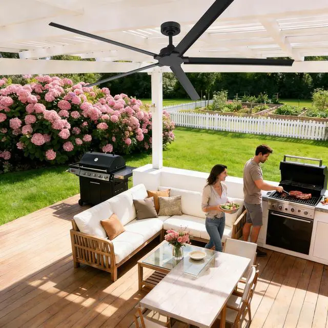 Alt view image 2 of 6 - Outdoor Ceiling Fans 72 Inch Waterproof Outdoor Ceiling Fans for Patios Porch Bedroom, Modern Black Ceiling Fan No Light for Living Room Shop Garage, Remote Control, Reversible 5 Aluminum Blades