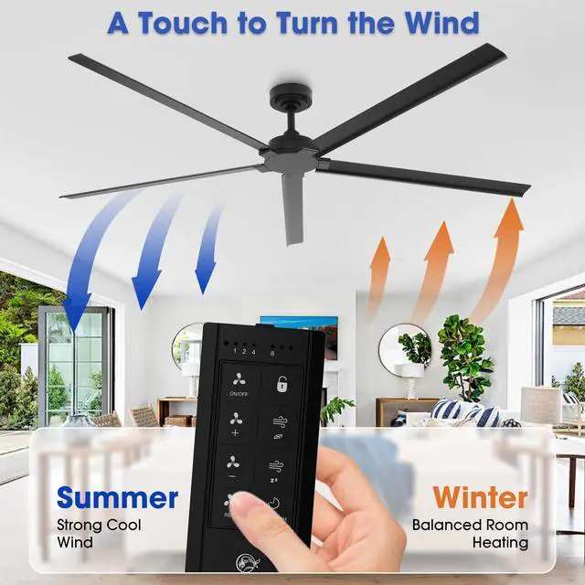 Alt view image 6 of 6 - Outdoor Ceiling Fans 72 Inch Waterproof Outdoor Ceiling Fans for Patios Porch Bedroom, Modern Black Ceiling Fan No Light for Living Room Shop Garage, Remote Control, Reversible 5 Aluminum Blades