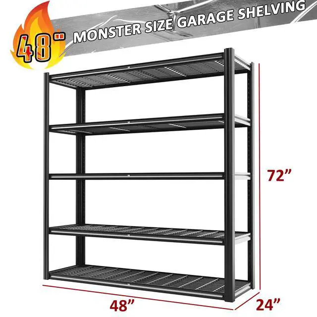 Alt view image 3 of 6 - 48" W Metal Garage Shelving 5 Tier Storage Shelves Heavy Duty 3030LBS Adjustable Shelf Unit Garage Shelving for Warehouse, Industrial, Basement, 72" H x 48" W x 24" D