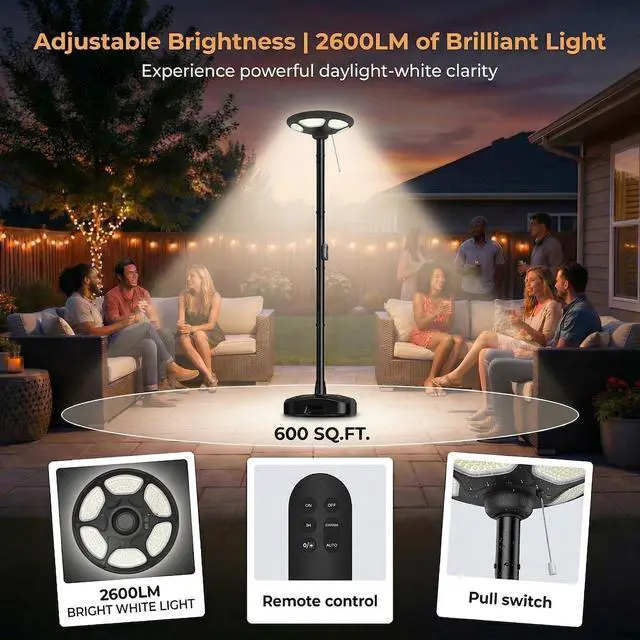 Alt view image 3 of 6 - Solar Lamp Post Outdoor, 246 High-Power Lens LED, 360° Uniform Lighting, Height Adjustable, IP65 Waterproof, Tool-Free Installation for Yard Garden Patio Pathway