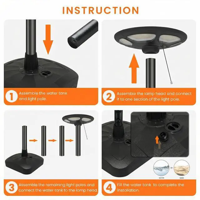 Alt view image 5 of 6 - Solar Lamp Post Outdoor, 246 High-Power Lens LED, 360° Uniform Lighting, Height Adjustable, IP65 Waterproof, Tool-Free Installation for Yard Garden Patio Pathway
